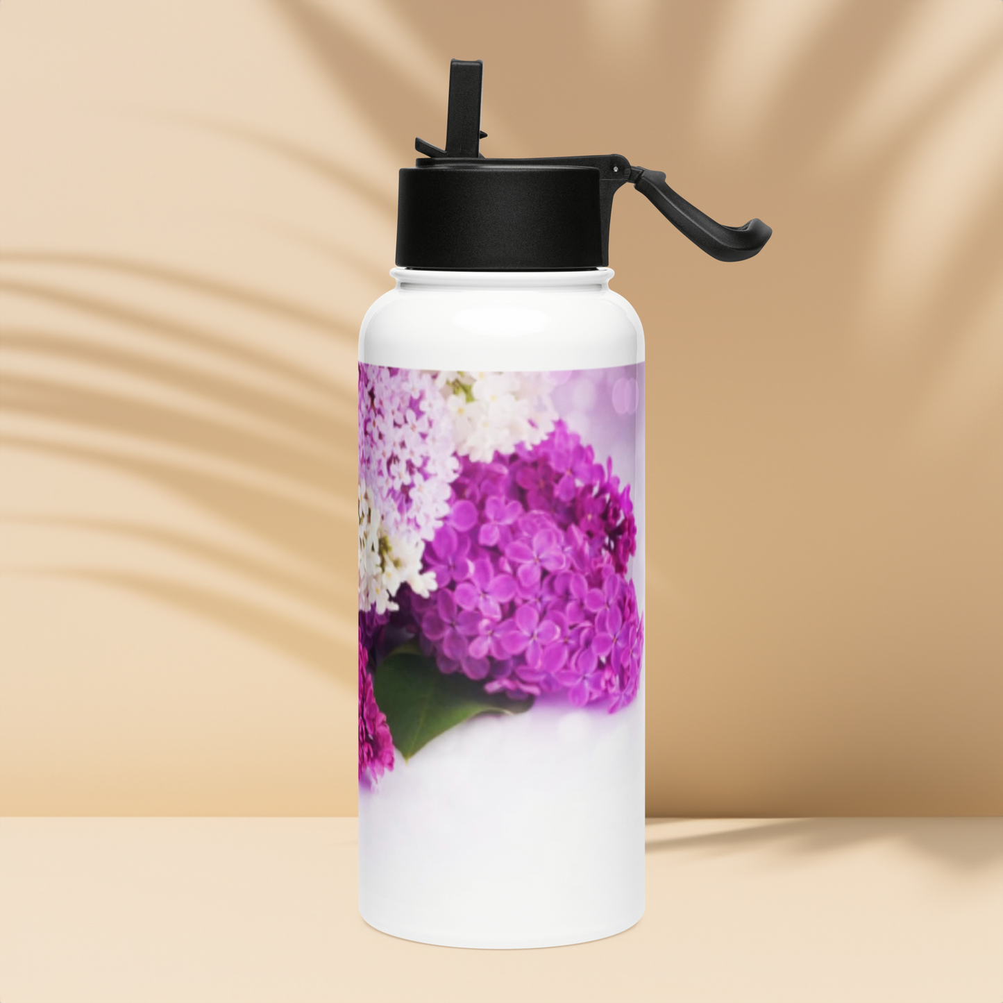 healthywealth.net purple flowers water bottle