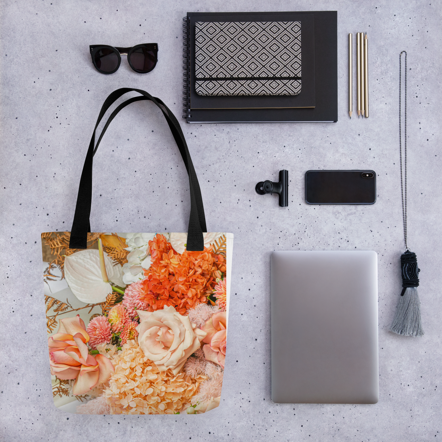 healthywealth.net orange flowers tote bag