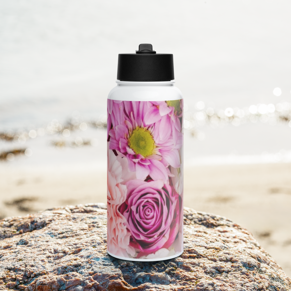 healthywealth.net pink Flowers Water bottle