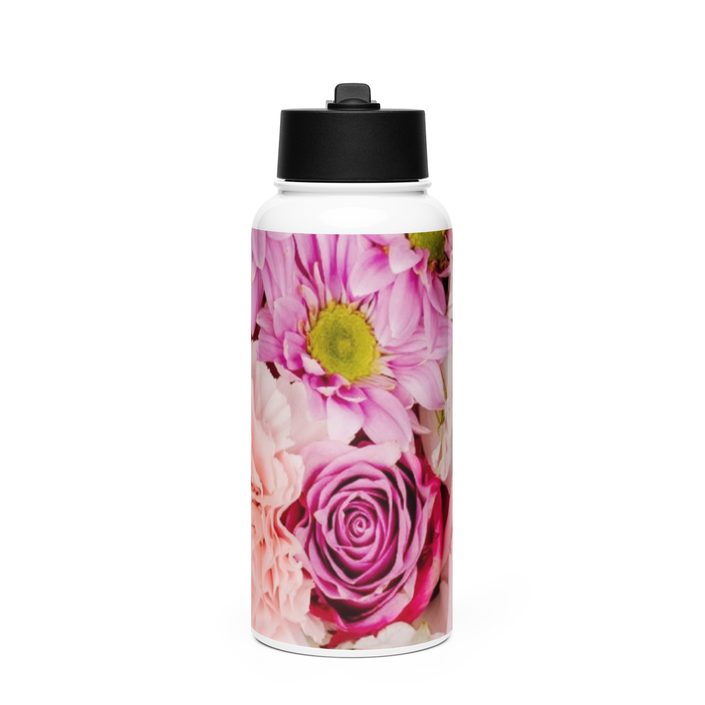 healthywealth.net pink Flowers Water bottle