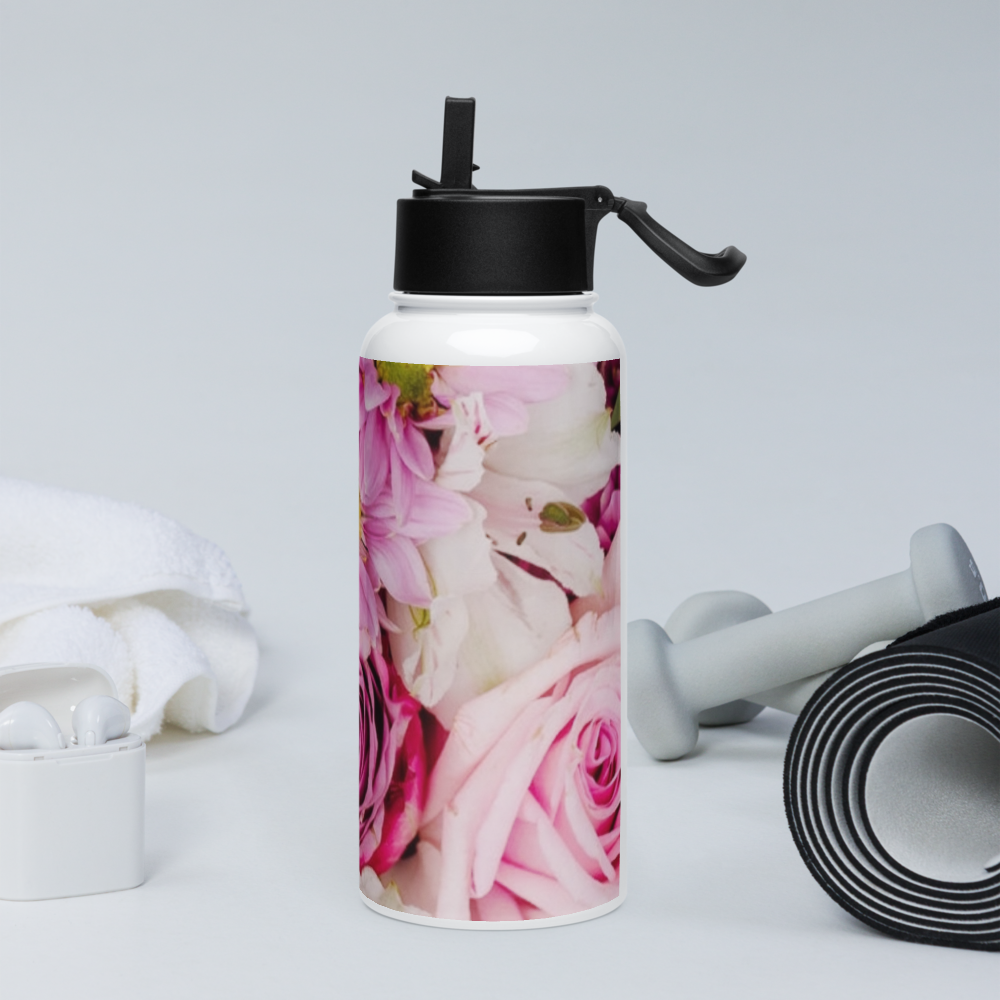 healthywealth.net pink Flowers Water bottle
