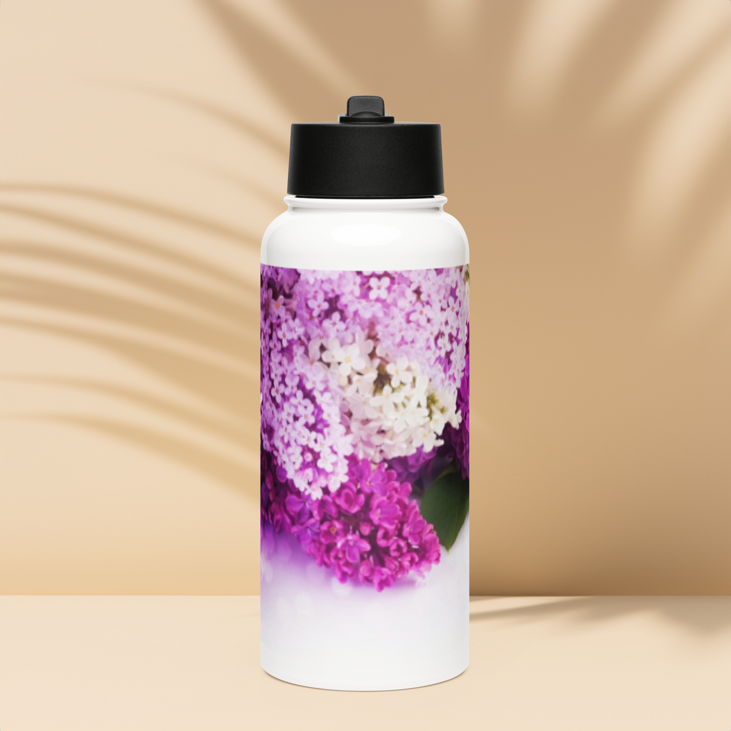 healthywealth.net purple flowers water bottle