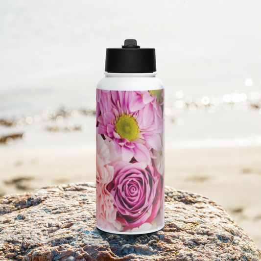 healthywealth.net pink Flowers Water bottle