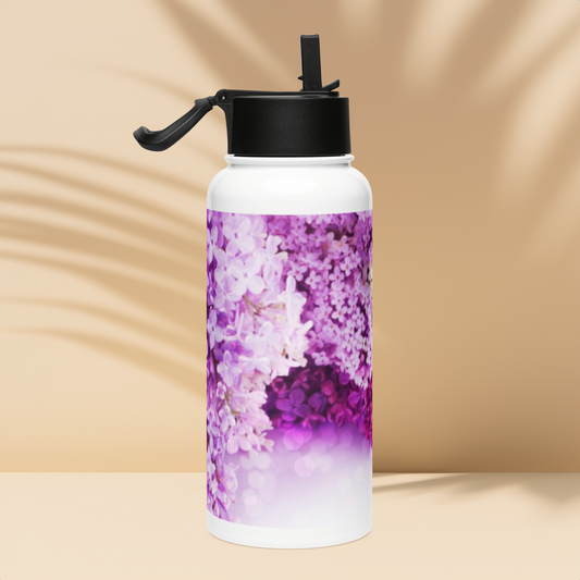 healthywealth.net purple flowers water bottle